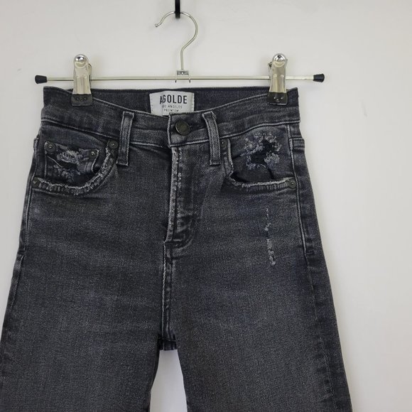 AgoldE Sophie High Rise Skinny Crop Destroyed Hem in Temple Gray Black - Picture 4 of 12
